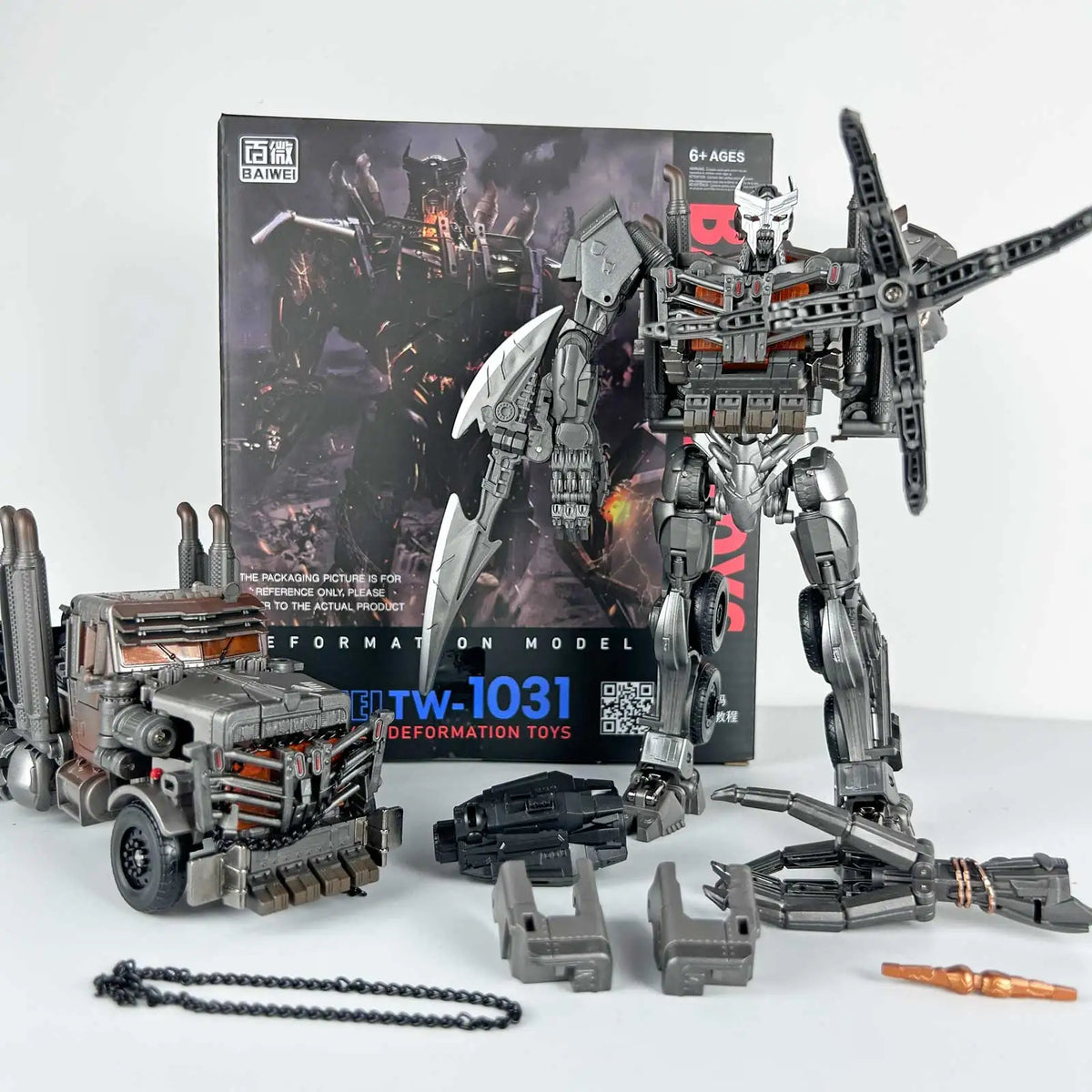 Transformers-figuur Scourge Beast Mode TW1031 — Chromen viervoeter met complete accessoires