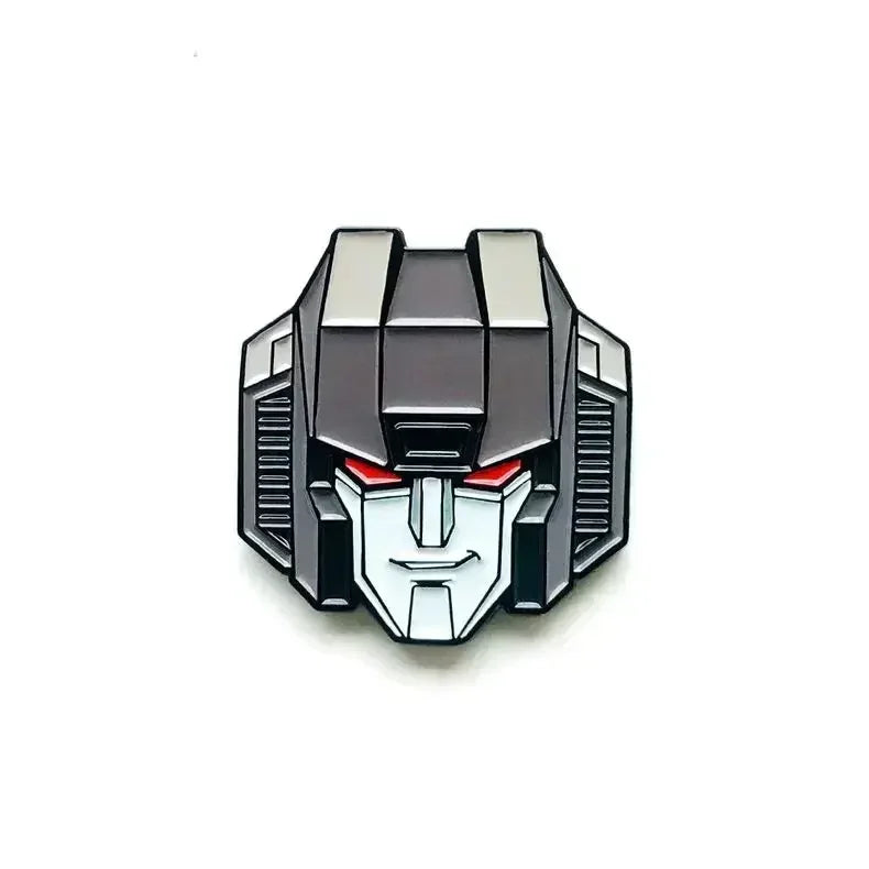 Zilverkleurige Transformers-Decepticon-badge — Gedetailleerde hoofdspeld voor rugzak