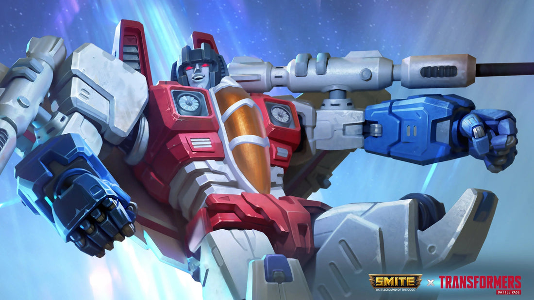 Robot Transformers rouge, blanc et bleu, volant dans l’espace, effet lumineux bleu – Transformers.
