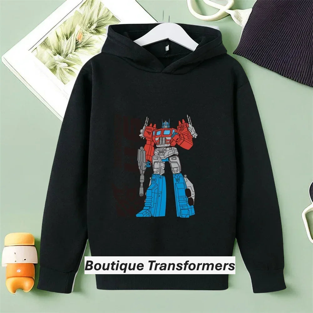 Sweat à capuche noir avec imprimé Optimus Prime coloré en position debout – Transformers.