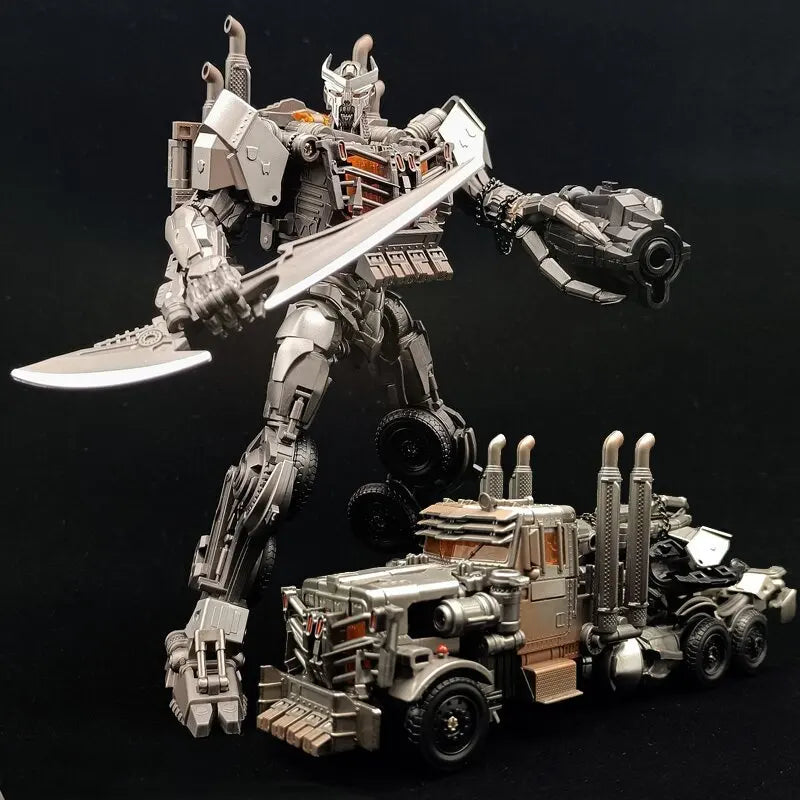 Transformers-figuur Scourge met zwaard in het licht TW1031 — Chromen gevechtsmodus als oplegger