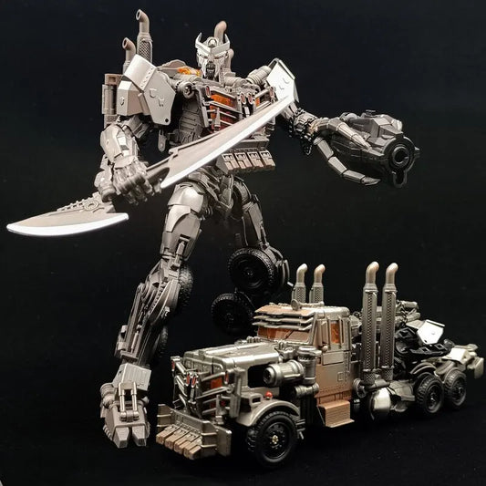 Transformers-figuur Scourge met zwaard in het licht TW1031 — Chromen gevechtsmodus als oplegger