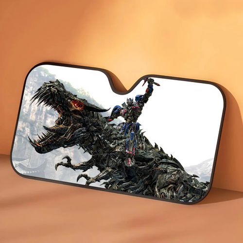 Transformers-zonwering Grimlock als witte dinosaurus — autosolbescherming met stille brul