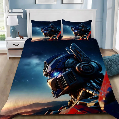 Parure de lit Optimus Prime, robot bleu et rouge de profil sur fond de ciel étoilé – Transformers.