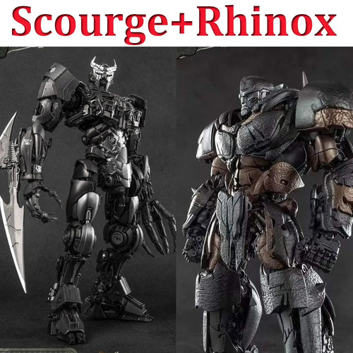 Transformers-figuurduo Scourge & Rhinox — AMK-roofdierduel