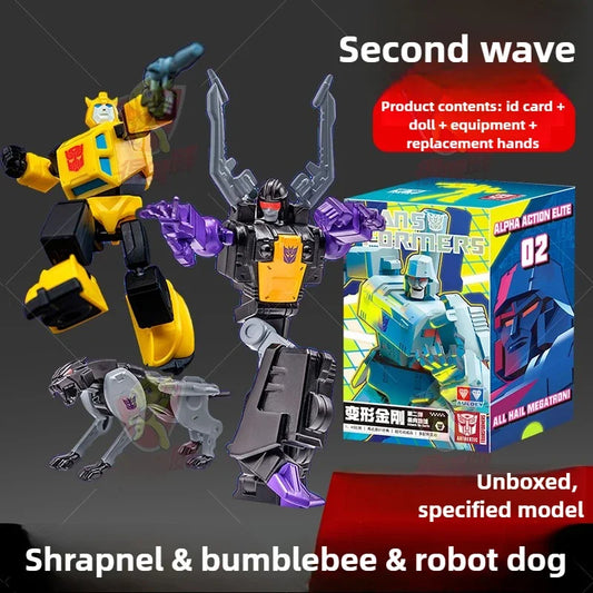 Trio Transformers-figuren Shrapnel, Bumblebee & Ravage — Autobot-Decepticon-alliantie van AAE