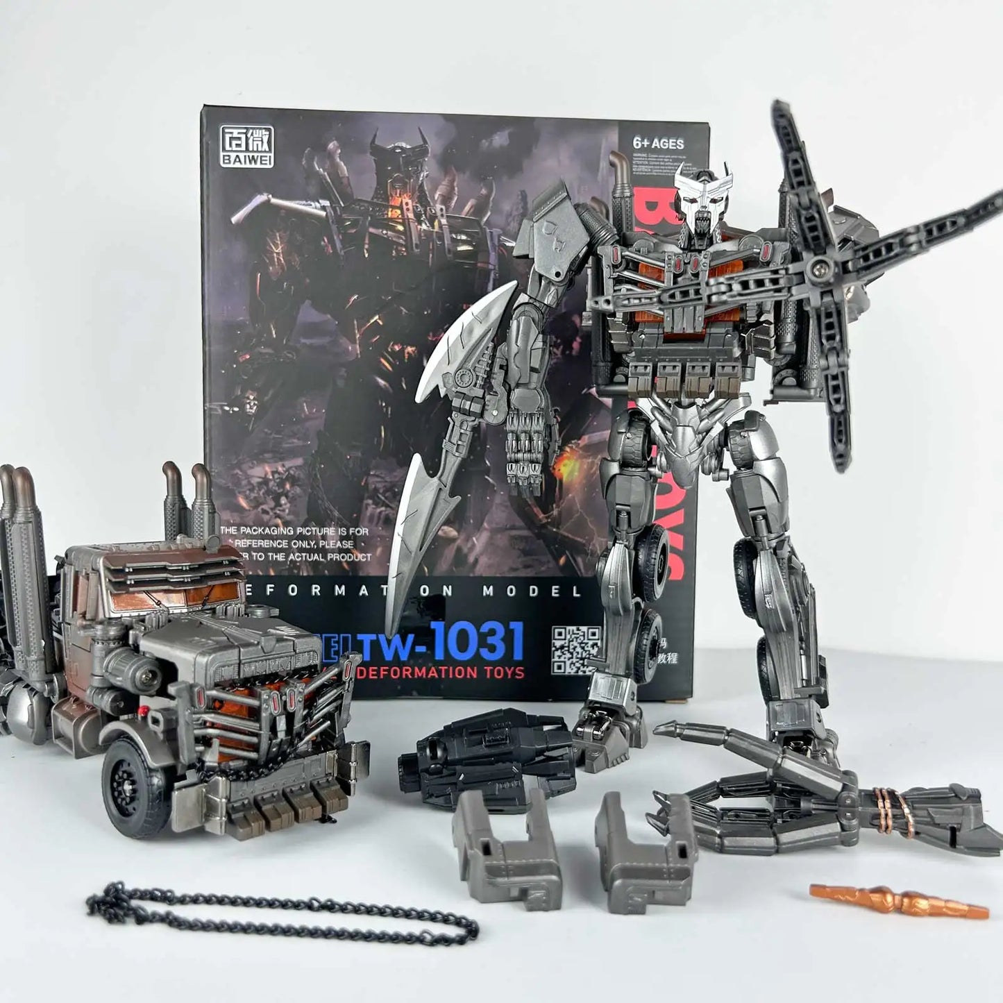 Transformers-figuur Scourge Beast Mode TW1031 — Chromen viervoeter met complete accessoires