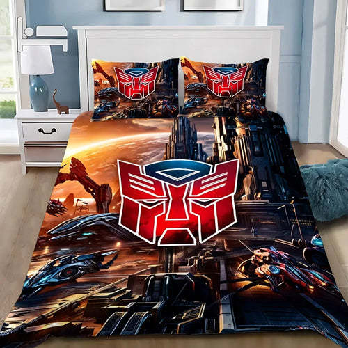 Parure de lit Transformers, motif grand logo Autobot rouge, décor futuriste coloré – Transformers.