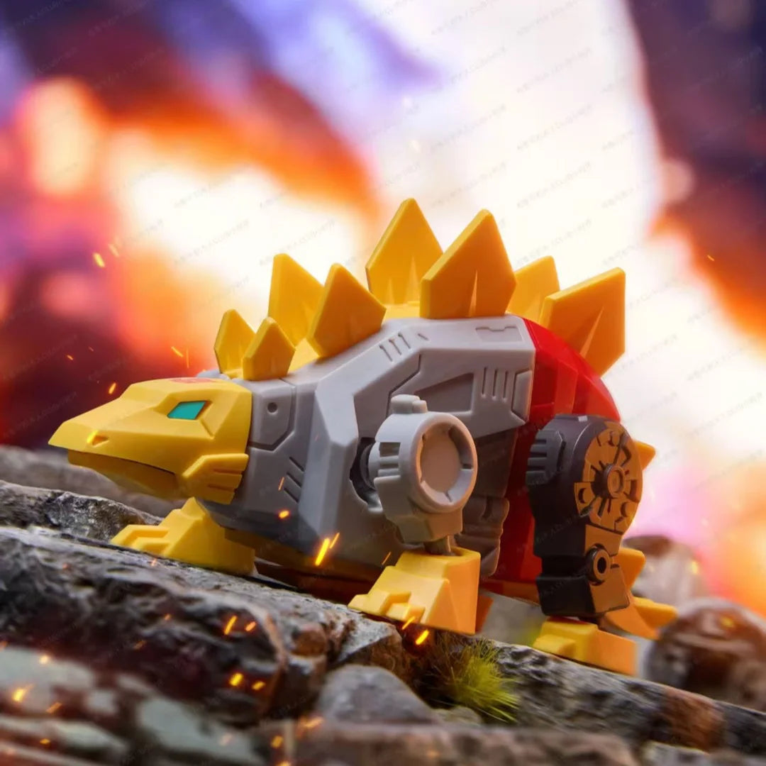 Transformers-figuur Snarl Blokees Flammes — Grijze en gele stegosaurus, gevechtszone