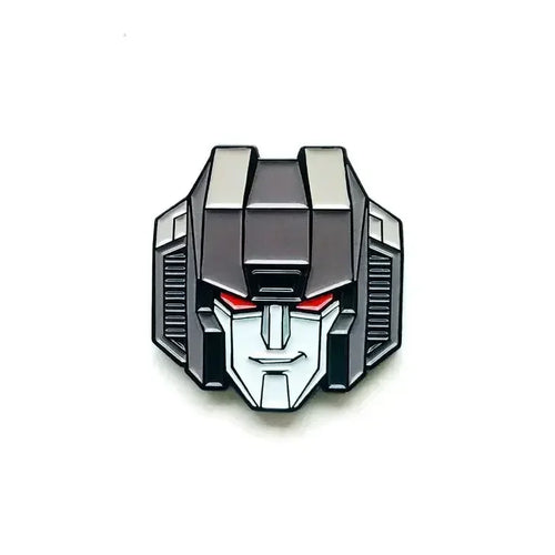 Zilverkleurige Transformers-Decepticon-badge — Gedetailleerde hoofdspeld voor rugzak