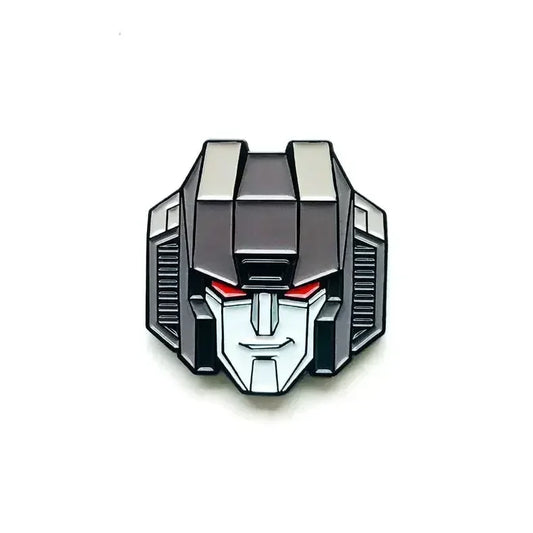 Zilverkleurige Transformers-Decepticon-badge — Gedetailleerde hoofdspeld voor rugzak