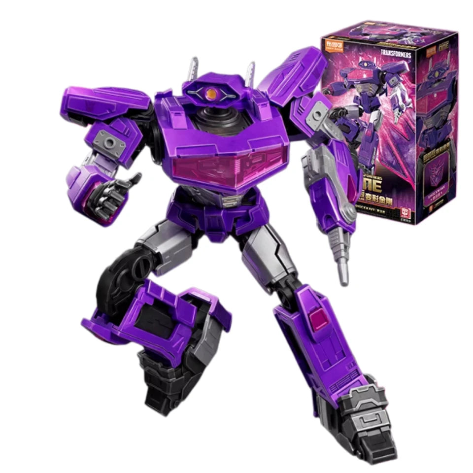 Transformers-figuur Shockwave Blitzwing Origine ONE — Paarse, volledig beweegbare brickstijlrobot