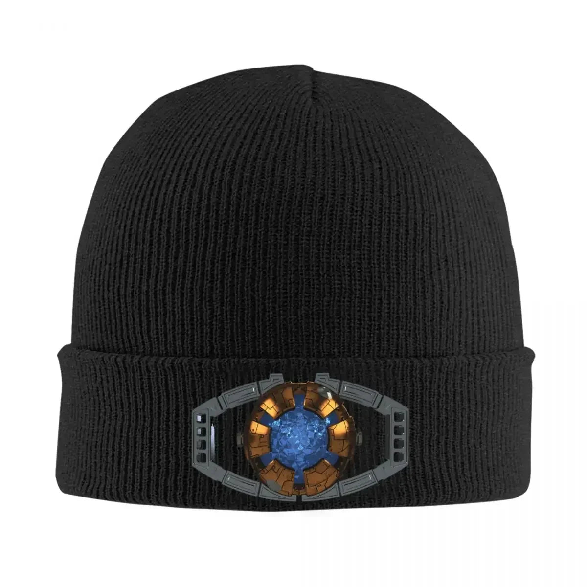 Bonnet noir avec emblème circulaire bleu et doré stylisé sur le revers – Transformers.