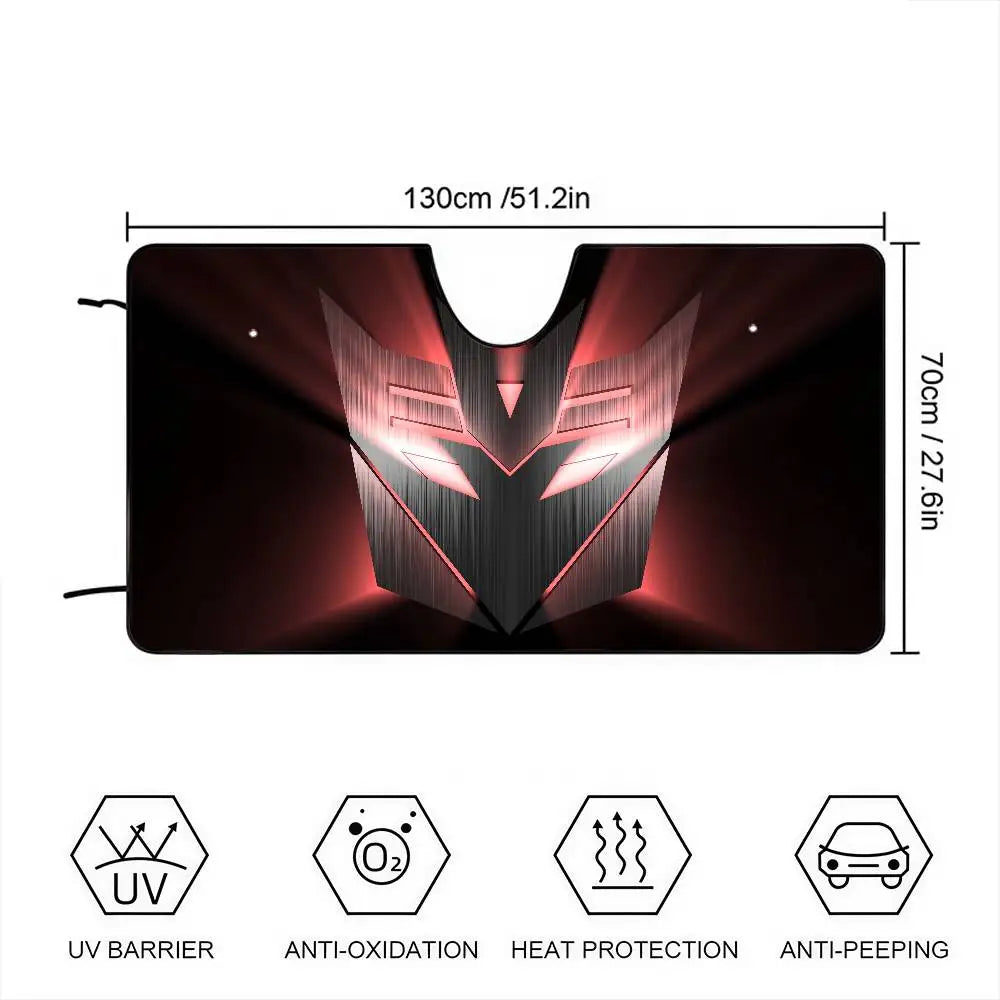 Transformers-zonwering met scharlaken Decepticon-masker — autosolbescherming met scherp design