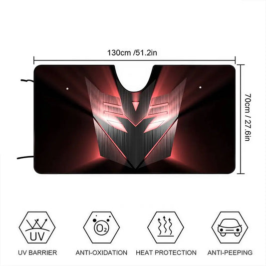Transformers-zonwering met scharlaken Decepticon-masker — autosolbescherming met scherp design