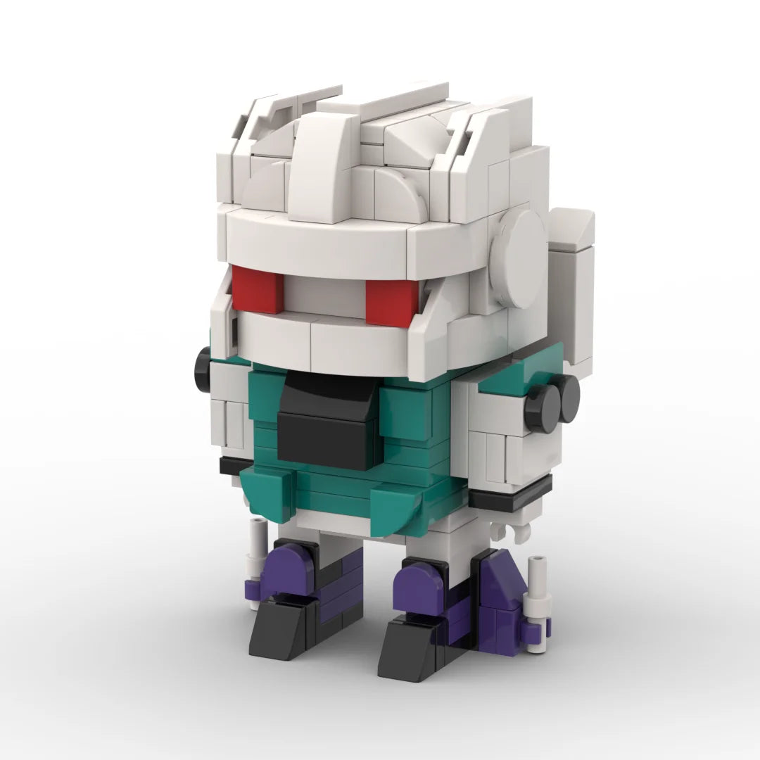 Transformers-figuur Sixshot — compacte grijs-turkooizen chibi-buste