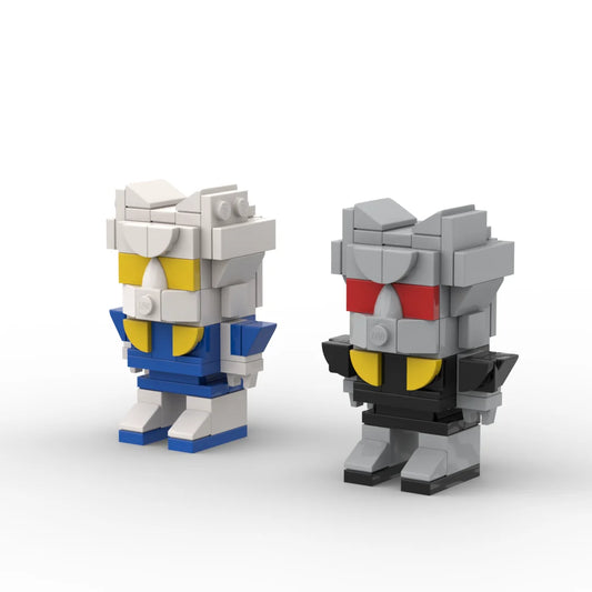 Transformers-figuurtjesduo Rewind en Eject — miniatuur-Autobot-bakstenen cassettes