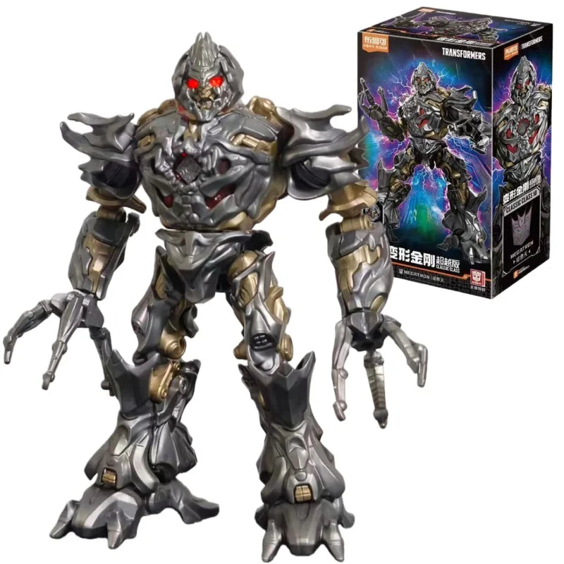 Transformers-figuur Megatron met rode blik — zilverkleurige stenen, TF-editie met raam